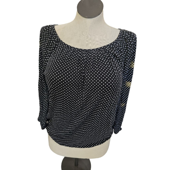 Michael Kors Tops - Michael Kors Black & White Polka Dot Elastic Waist Blouse M